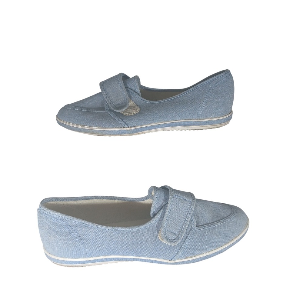 Grasshoppers Canvas Slip On Loafers 9M Blue Hook and Loop Casual Coastal Comfort